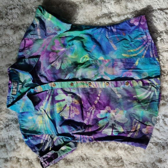 Caribbean Joe Tops - EUC Tie dye floral Hawaiian shirt